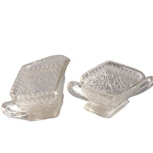 Indiana Tiara Sandwich Clear Glass Diamond Shaped Sugar and Creamer Vintage.